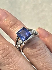 VINTAGE KC 925 STERLING SILVER & BLUE CUBIC ZIRCONIA STATEMENT RING SIZE 5