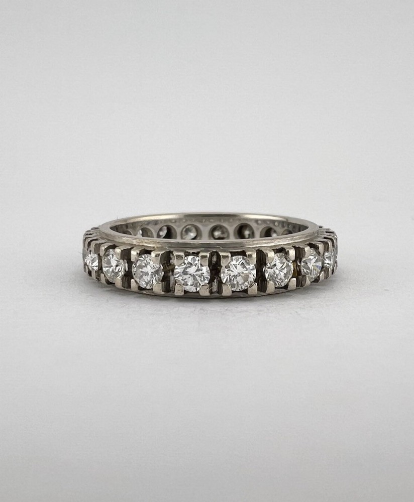 Vtg 18k White Gold 1.10ct Diamond Eternity Wedding Stackable Band Ring Sz 5.25