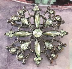 Vintage Beautiful Jet Black Metal Bright Green Marquis Rhinestone 2″ Brooch Pin