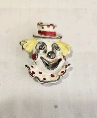 Lot Of 5 Vintage Clown Pin Back Brooches Circus Painted Metal 1 Articulated