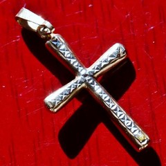 14k multi tone gold pendant 1.35″ diamond cut cross charm vintage 0.70gr N3392