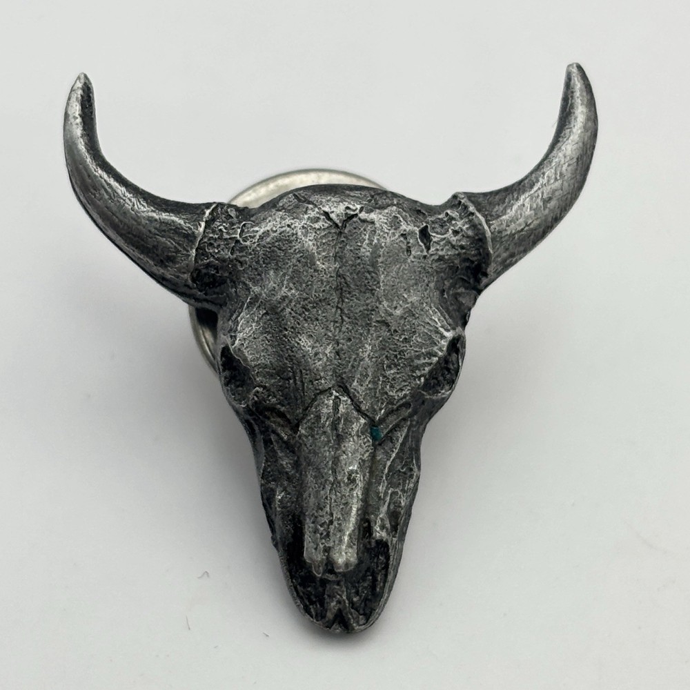 1992 Siskiyou Buffalo Skull Pin 1 Inch Pewter Metal Western