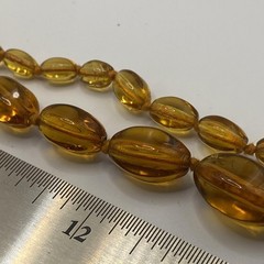Vintage Amber Brown Glass Beaded Necklace 32 In Oval Graduated Beaded Strand