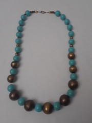 Vintage Faux Turquoise & Silver Beaded Bohemian Boho Necklace 30 in