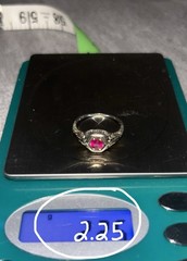 Antique 10k W Gold Vivid Pink Filigree Carved Etch Ring Nouveau Edwardian 2.25g
