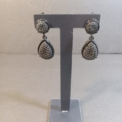 Sparkle Gem Oval Drop Earrings Jet Black Teardrop Pendant Dangle Shaped Clip Ons