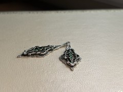 Vintage Silver-Tone Filigree Floral Dangle Earrings w/ Green Stone