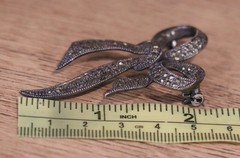 Vintage Art Deco Style Marcasite Bow Ribbon Brooch Pin 925 Sterling Silver