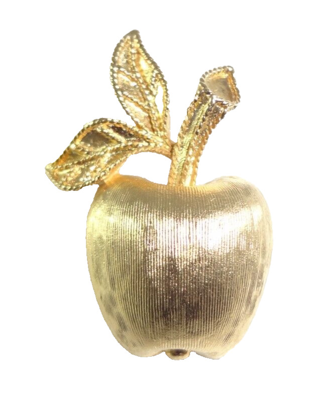 CUTE! Vintage 1974 AVON “GOLDEN APPLE” Fruit Small Brooch / Pin BOOK PIECE!