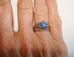 Vintage Sterling Silver 3.5g Simulated Star Sapphire Glass Heart Ring 6 – 6.25