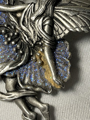 JJ JONETTE Vintage Pewter Pin Brooch Winged Fairy With Purple Sparkles
