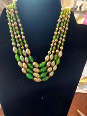 Vintage Four Strand Green/Blue-Gray Glass Beaded Necklace