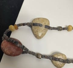 Vtg. Polished Stone Necklace Fall Autumn Jewel Long Moon Bead Beaded Boho Strung