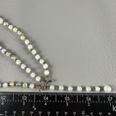 Vintage Beaded Necklace 3 Strand White Lucite AB Crystal Gold Fleck 15″