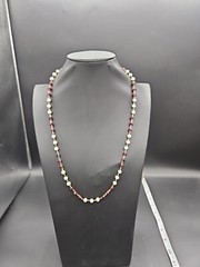12.5in Vintage Faux Pearl Bead & Red Faucet Crystal Glass Bead Necklace