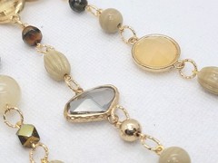 Vintage Bohemian Glass Bezels Gold Tone Statement Necklace 32in.