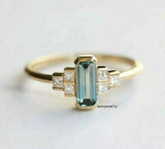 2Ct Baguette Lab-Created Aquamarine Women’s Engagement Ring 14K Yellow Gold Over