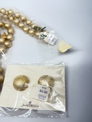 NOS Vtg Crown Trifari Metal Beads Necklace Clip earrings set Gold Tone tags