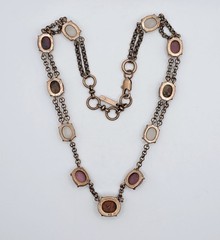 Kenneth Cole Semi Precious Gemstone Necklace Prong Set Copper Pink Green Boho