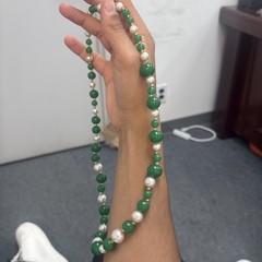 Jade Necklace Green Beads And White Pearls