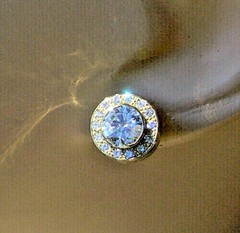 Original EARTH MINED DIAMOND Deco Bezel set Halo Studs Earrings SOLID 18K GOLD