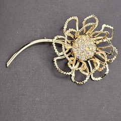 Sarah Coventry Allusions AB Crystal Gold Tone 1968 Clip On Earrings & Brooch Set