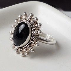 Vintage 925 Sterling Silver Black Onyx Sunburst Ring Size 7.5 – 7.23g