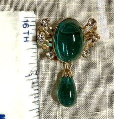 VTG.Van Dell 12K GF Emerald Green Glass Rhinestone Necklace Fur Clip Brooch Set