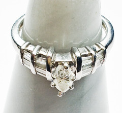 14K White Gold .69ct Marquise & Baguette Natural Diamond Ring Size 6 5g Vintage