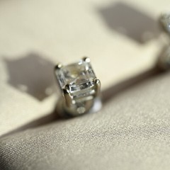 1.52 CTW Diamond Earrings Asscher VS1 E-F Excellent Cut 14k White Screw Stud