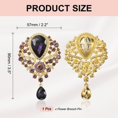1 Pcs Large Rhinestone Brooch for Women, Purple(3.5×2.2 Inch)
