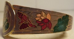 Cloisonné Flower Butterfly Bangle Bracelet Women’s 7.75” Enamel Vintage Style