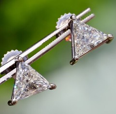 14K SOLID WHITE GOLD 2.43cttw Trillion Cut Natural Diamond STUD POST EARRINGS