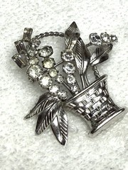Vintage Carl Art 925 Sterling Silver Flower Basket Rhinestone Pin Brooch 2”