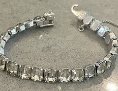 Eisenberg ICE Signed Bracelet Rhinestone 7” W/Safety Chain Rhodium Plated