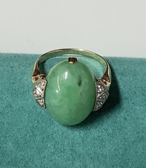 Beautiful Vintage 14K Yellow Gold & Platinum Jade Diamond Ring sz 5.25 Read!