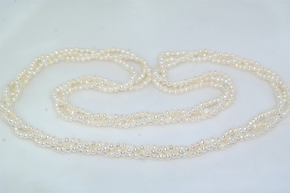 Triple Strand Chinese Cultured Pearl Wrap 29″ Necklace Endless Strand