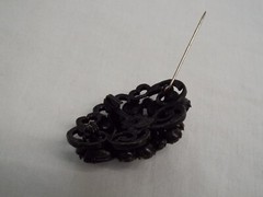 Vintage REGENCY Japanned Jet Black Rhinestone Pin Pendant Brooch Signed Mourning