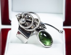 925 Silver Vintage Designer Ring 5.50 ct Natural Green Tourmaline Handcrafted