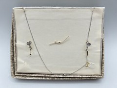Sterling Silver Hematite Necklace and Earrings Non Pierced Screw Hinged Clip On