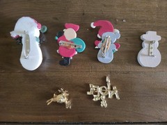 Lot Of 6 Vintage Christmas Pins Snowman Reindeer SANTA mouse