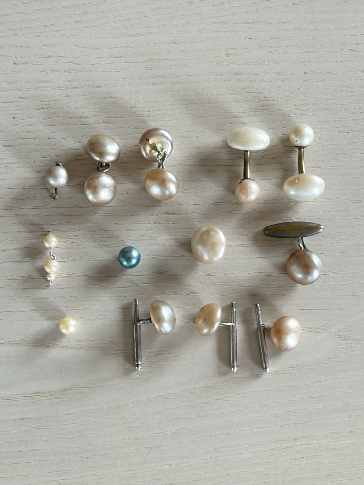 Vintage Pearl Mixed Lot Cufflinks Shirt Studs Jewelry Parts Repair AS IS Untest