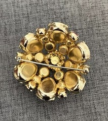 VTG Blush Pink Rhinestone Brooch Pin Big Domed Round Hollywood Regency Style Lg