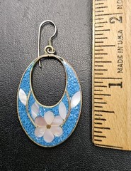 Vintage Mexico Alpaca Nickel SilverMOP Turquoise Floral Single Drop Earring