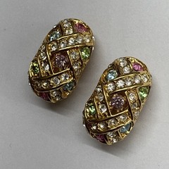 Joan Rivers Clip-On Earrings Multicolor Pave Crystals Clear Pink Blue Green