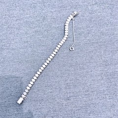 B David Vintage Crystal Tennis Bracelet Baguette Silver Tone Safety Chain 7in