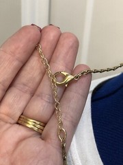 Unique Statement Gold Tone Necklace with Pendant Wood Rhinestone Dangle Boho Art