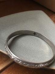 Vintage Floral Repousse Hollow Silvertone Bangle Bracelet – 2.5 inches across in