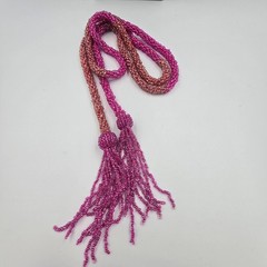 Vintage Sautier Necklace Flapper Style Lariat Pink Orange Beaded Tassel 54”
