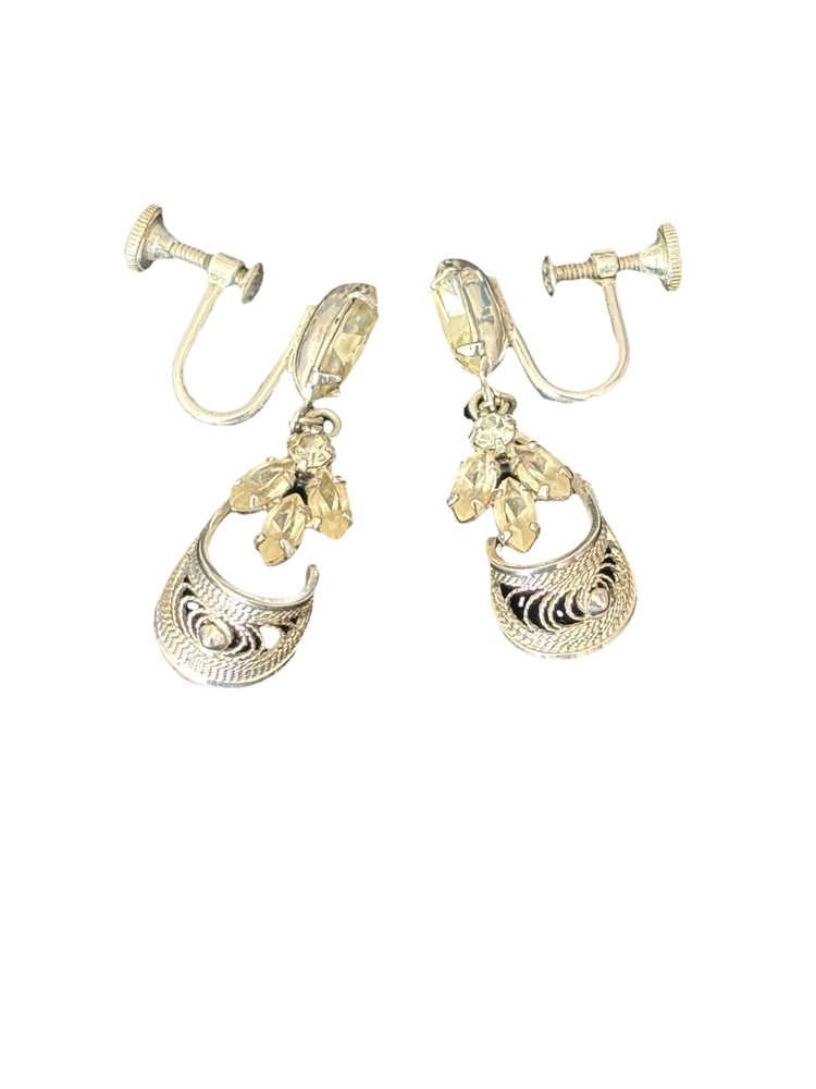 Espo Vintage Sterling Silver Flex 9mm Rhinestone Screw On Earrings 4.7 Grams